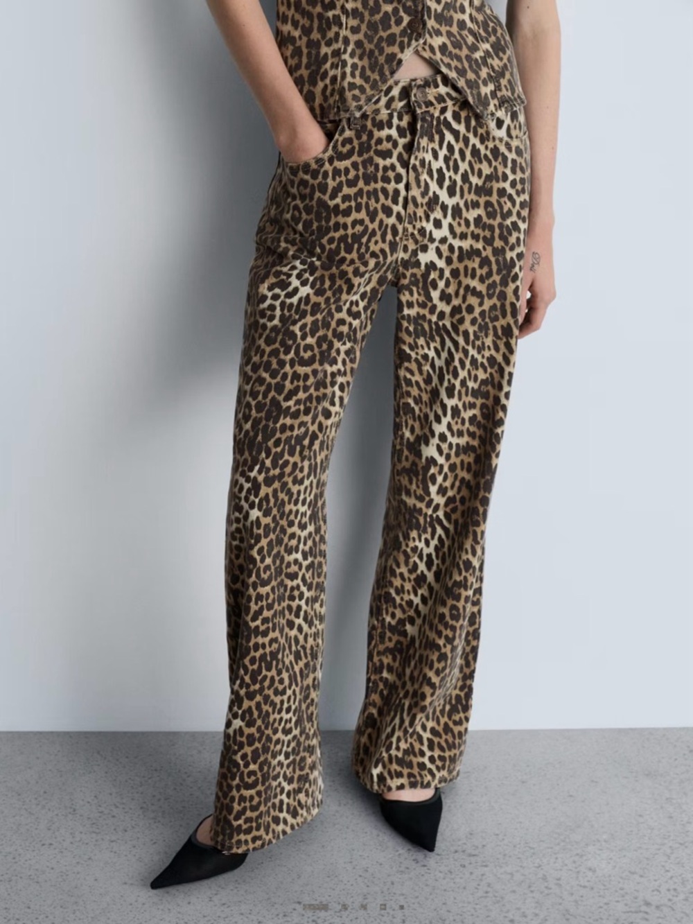 Mango Leopard Print Wide Leg Pants - Brown Cheetah Pattern Size 10 NWT
